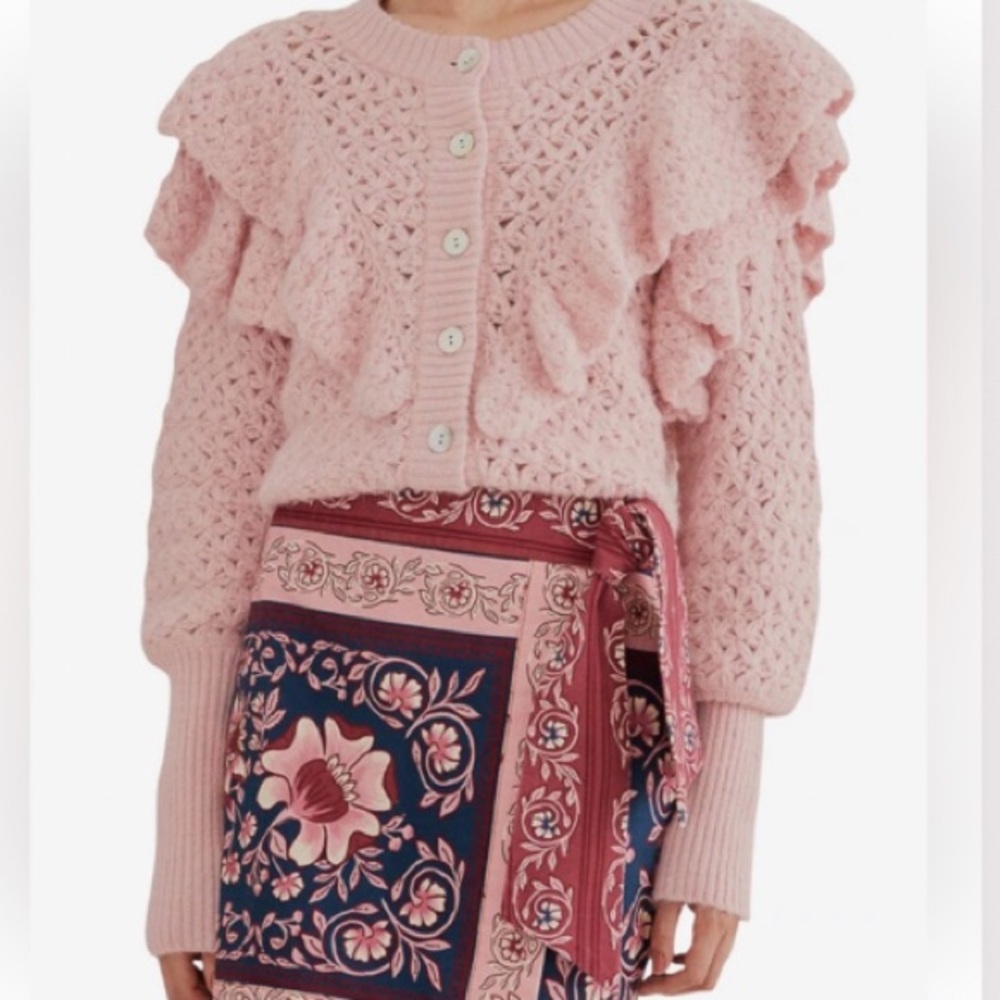 NWT FARM RIO Bohemian
Flower Texture ruffled openwork knit cardigan Sweater - Picture 2 of 12